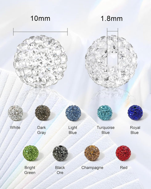 30 Pcs Rhinestone Beads for Jewelry Making, 10mm Round Black Bling Disco Ball Beads, Rhinestone Clay Beads for Crafting, Pens & Bling Baseball Bra...