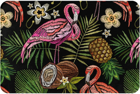 Embroidered Flamingo Tropical Palm Leaves Bath Rugs Mats Door Mat Outdoor Doormat Non Slip Absorbent Bathroom Floor Mat Carpet for Home Kitchen En...