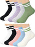 10 Pairs Womens Striped Mini Crew Socks Two Stripes Sports Shoes Socks Soft Breathable Athletic Socks for Girls Women Daily Wear...