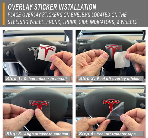 Logo Decal Overlay Stickers for Tesla Model 3 (2017 to 2023), Standard Wrap, 11-pc Set (Gloss Black)...