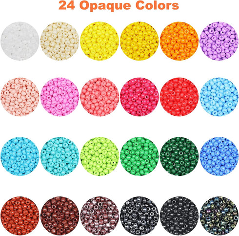 KERGAEN Total 16800pcs Size 3mm Seed Beads for Jewelry Making,8/0 Tiny Seed Beads Craft Beading Kit Set,260pcs Letter Alphabet Beads with Elastic ...