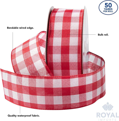 Royal Imports Buffalo Checkered Plaid Christmas Ribbon Wired, Red/White, 2.5" (#40) Gingham Design for Bow Making, Gift Wrapping, Wreaths, Holiday...
