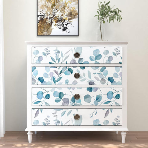 Blue Leaf Wallpaper Peel and Stick Vintage Leaf Contact Paper White Greenery Floral Wallpaper Waterproof Self-Adhesive Wall Covering for Bedroom C...