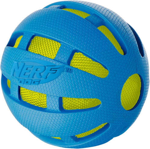 Nerf Dog 3.8in Rubber Checker Crunch Ball – Blue with Green Crunch Bag...