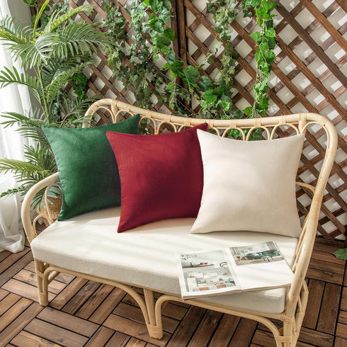 Woaboy Set of 2 Green Outdoor Throw Pillow Covers Decorative Farmhouse Linen Pillowcase Solid Waterproof Cushion Cases for Bedroom Living Room Sof...