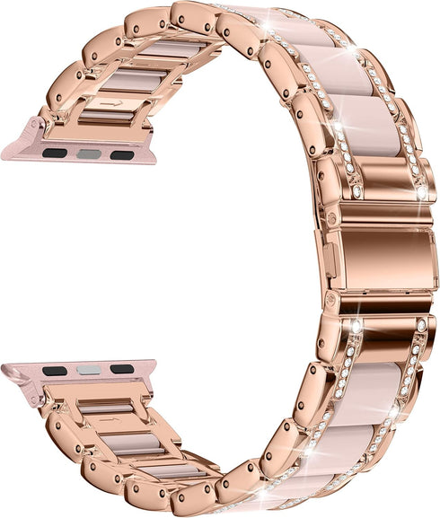 Moolia Metal Band Compatible with Apple Watch Band 38/40/41/42mm Women Rhinestones Resin Wristband Bling Diamond Bracelet for iWatch Series 10 9 8...
