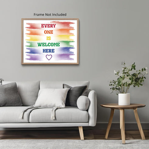 Posterizer 1 pcs-Everyone is welcome here-Rainbow color quote-Gay & LGBTQ Art-Watercolor Art-Gift for Teachers-School and classroom art- UNFRAMED ...