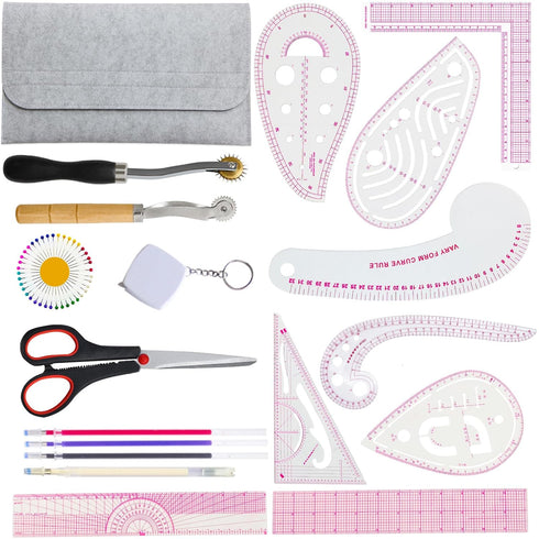 19 PCS Sewing Ruler Set, French Curve Ruler, Hip Curve Ruler,Sewing Templates, Tracing Wheel,Perfect for Designers, Pattern Maker and Tailors...