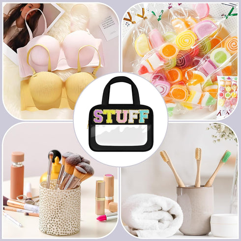 Chenille Letter Clear Makeup Bag, Preppy Cosmetic Bag Clear Snack Bags with Zipper, Stuff Bag Waterproof Sunscreen Bag Travel Toiletry Bag Cosmeti...