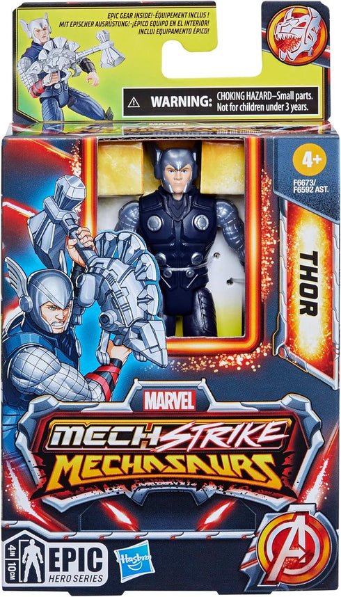 Marvel Mech Strike Mechasaurs, 4-Inch Thor Action Figure with Dino Weapon Accessory, Super Hero Toys for Kids Ages 4 and Up...