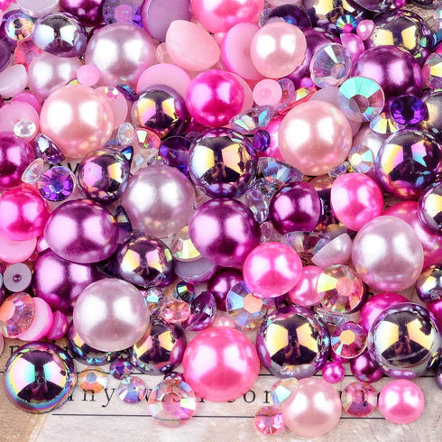 75g Mix Resin Pearls Rhinestones Kit, 3-10mm Half Pearls and 2-6mm Flatback Rhinestones for Nail Art Decoration Shoes Clothes Tumblers Scrapbookin...