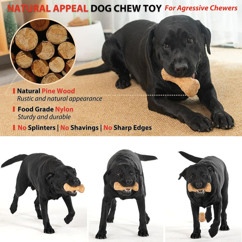 Dog Chew Toys Pine Wood and Nylon Tough Dog Toys for Aggressive Chewers Real Bacon Indestructible Dog Toys to Keep Them Busy...