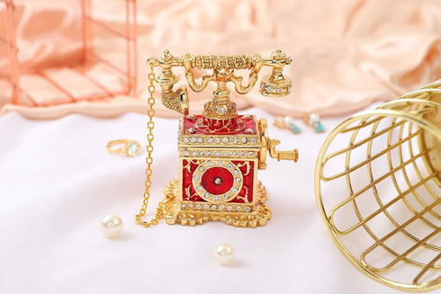 QIFU Hand Painted Enameled Red Telephone Decorative Trinket Box Hinge Unique Gift for Home Decor...