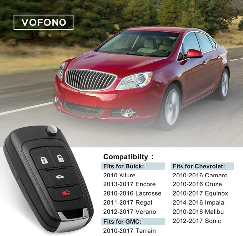 VOFONO Keyless Entry Remote Flip Car Key Fob Fits 2010-2017 Chevy Camaro Cruze Equinox Impala Malibu Sonic/GMC Terrain/Buick Encore Allure Lacross...
