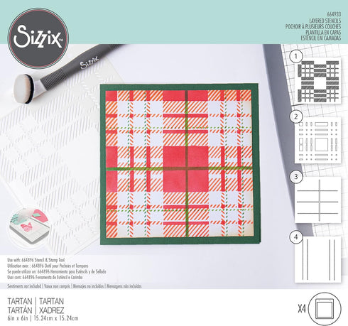 Sizzix Layered Reusable Crafts 4PK Tartan | 664933 | Chapter 4 2022 Stencils, Mulitcolour...