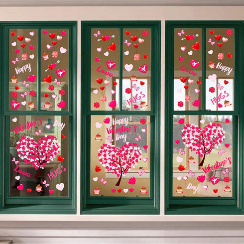 Ivenf Valentines Day Decorations Heart Window Clings Decor, Large Red Pink Heart Tree Cupid Valentines Day Decor for Kids Home School Office Class...