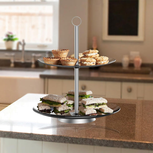Chef Buddy Dessert Tower, 2-Tier Round Glass Display Stand...