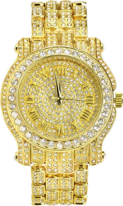 Techno Pave Men's Iced Diamond 45mm Metal Band Watch...