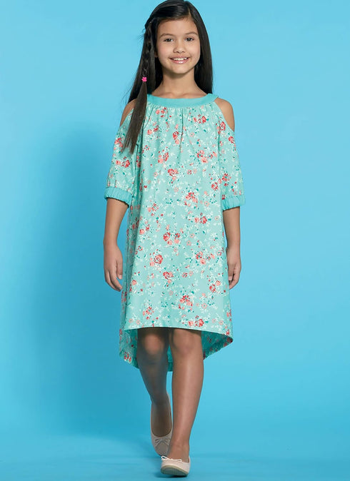 McCall Pattern Company McCall's M7798 Learn Girl's Cold Shoulder and Raglan Sleeve Dress Sewing Patterns, Sizes 7-14, 7-8-10-12-14, White...