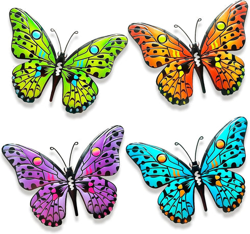4 PCS Metal Butterfly 9.6" Butterflies Outdoor Fence Yard Art Wall Decor Hanging Decorations for Garden Living Room Bedroom Patio Balcony Gift for...