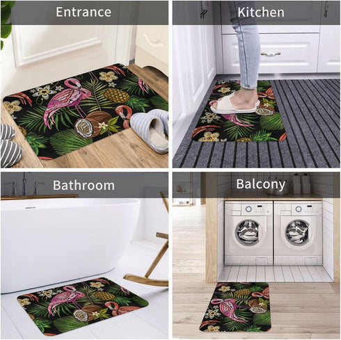 Embroidered Flamingo Tropical Palm Leaves Bath Rugs Mats Door Mat Outdoor Doormat Non Slip Absorbent Bathroom Floor Mat Carpet for Home Kitchen En...