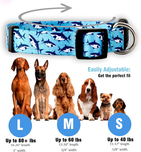 Native Pup Cute Animal Dog Collar, Shark Pattern for Girl or Boy Dogs, Adjustable Size Durable Nylon (Sharks, Large)...