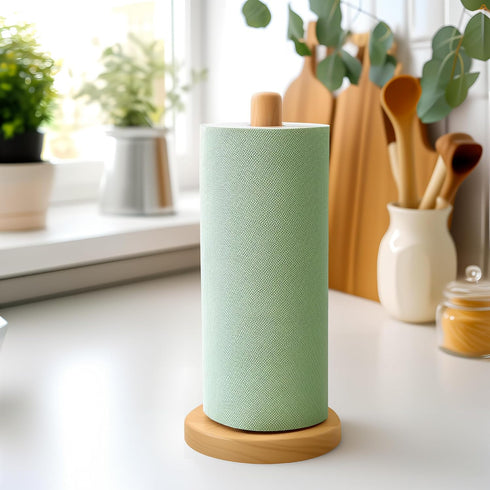 Wooden Paper Towel Holder Countertop - Solid Beechwood Paper Towel Dispenser Stand with Anti-Skid Base...