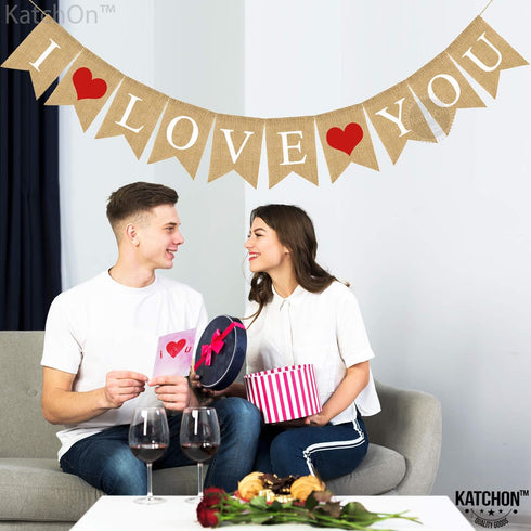 KatchOn, Burlap I Love You Banner - 10 Feet, No DIY | Love Banner for Valentines Day Decorations | Gold I Love You Sign for Valentines Day Decor |...
