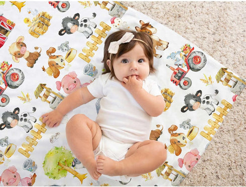 Farm Baby Blankets for Boys Girls, Soft Minky Blanket with Double Layer Dotted Backing, Newborn Travel Blanket for Toddler Nursery Crib Stroller, ...