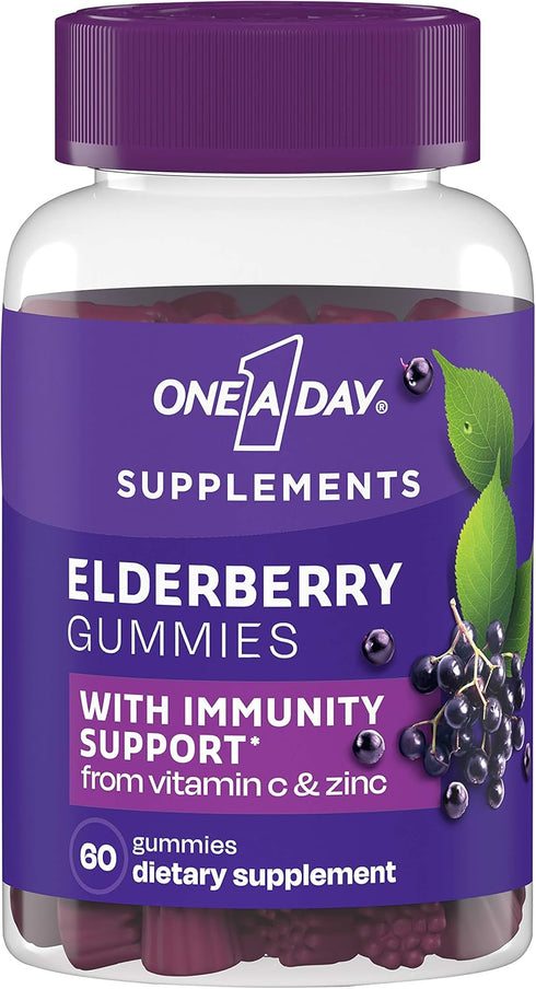 One A Day Elderberry Gummies with Immunity Support from Vitamin C and Zinc, Gluten Free Immune Support Gummies, Elderberry Gummies for Adults, 60 ...