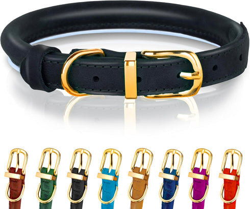 OOPSDOGGY Reflective Rolled Leather Dog Collar for Large Dogs, Adjustable Soft Padded Pet Collar for Large Breed Dogs (L, 14"-18", Black)...