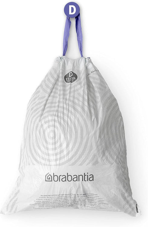 Brabantia PerfectFit Trash Bags (Size D/4.4-5.3 Gal) Thick Plastic Trash Can Liners with Drawstring Handles (40 Bags)...