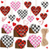 24 Pieces Valentine's Decorations for Tree Heart Shaped Wooden Ornaments Buffalo Check Plaid Wooden Embellishments Red Black Hanging Crafts Wood H...