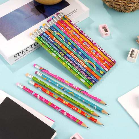 60 Pcs Motivational Pencils Bulk, Rainbow Inspirational School Pencils for Classroom, Cute Pencils with Encourage Positive Sayings, Back to School...