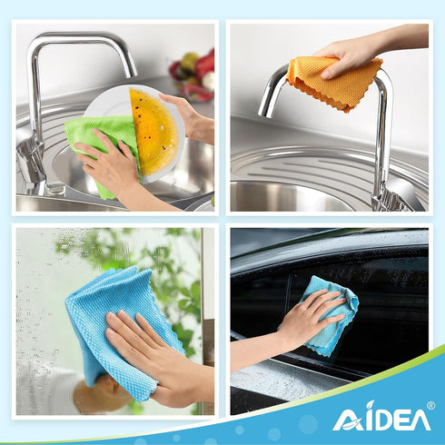 AIDEA Microfiber Kitchen Towels-8PK, Multi-Purpose Cleaning Cloths, Streak-Free Dish Towels, Lint-Free Cleaning Rags, Microfiber Towels for Cars, ...