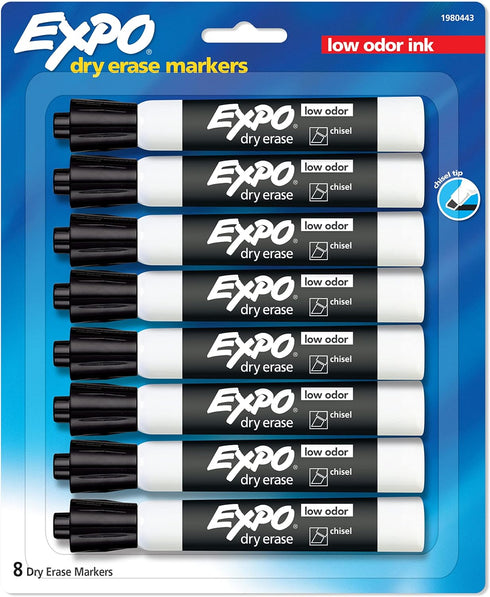 EXPO Low-Odor Dry Erase Markers, Chisel Tip, Black, 8-Count...