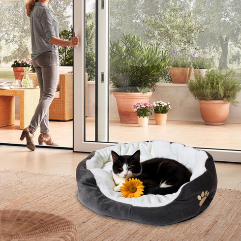 Round Dog Cat Beds Mattress Washable Pads Room, Soft Durable Plush Faux Fur Sleeping Pet Fleece Bed Mat for Small Doggy Kitten Puppy, with Anti-Sl...