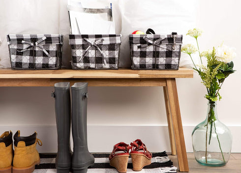 DII Farmhouse Chicken Wire Storage Baskets with Liner, Small, Vintage Black & White Check, 9x7x6", 3 Piece...