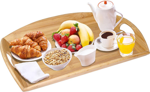 Greenco Bamboo Angular Sides Butler Serving Food Tray with Handles - Can Be Placed On Lap | Trays for Dining | Great for Eating On Couch, Living R...