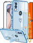 Likiyami (3in1 for Motorola Moto G Pure 2021 Case Heart Women Girls Girly Cute Luxury Pretty with Stand Phone Cases Blue and Gold Love Hearts Aest...