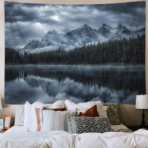JAWO Landscape Tapestry Wall Hanging, Lake with Mountain Forest Landscape Wild Nature Scenic, Polyester Fabric Wall Tapestry for Home Living Room ...