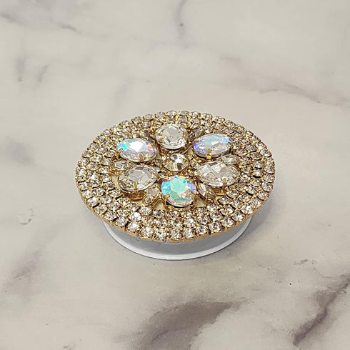 Jewerly Phone Grip Holder & Phone Stand for Phones and Tablets : Gold Plated Small Round Sunflower AB Color Cubic Grip...