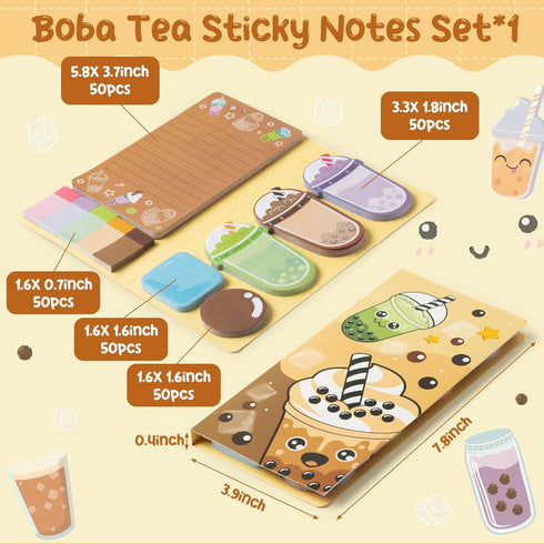 Boba Tea Sticky Notes Set, 550 Sheets Bubble Tea Sticks Self-Stick Notes Pads, Self-Adhesive Cute Boba Tea Separation Tabs Writing Colorful Memo P...