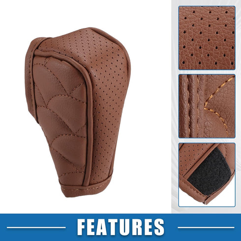 Car Shift Knob Cover with Breathable Design Universal Vehicle Interior Shift Gear Cover Trim Accessories Decorative Faux Leather Brown...