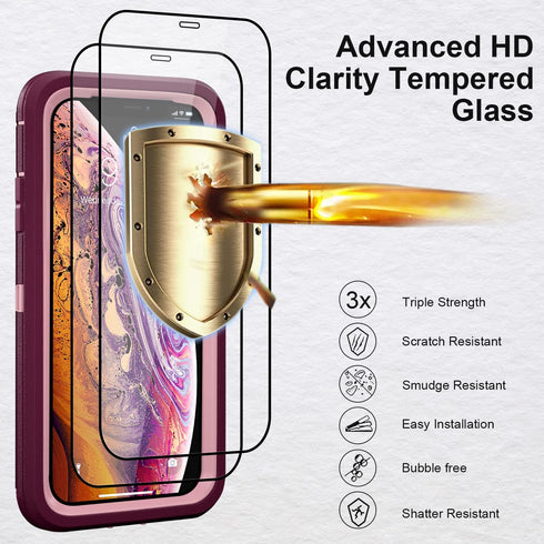 Case for Apple iPhone X/XS Case with 2 Screen Protector, Heavy Duty Full Body Shockproof Military Grade Cover, 3 in 1 Drop Protection Phone Case 5...