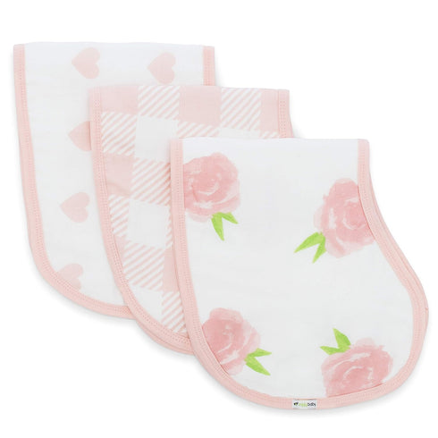 Ziggy Baby Muslin Burp Cloths, Burpy Bib Set (3 Pack) Pink Peony, Heart and Buffalo Plaid...