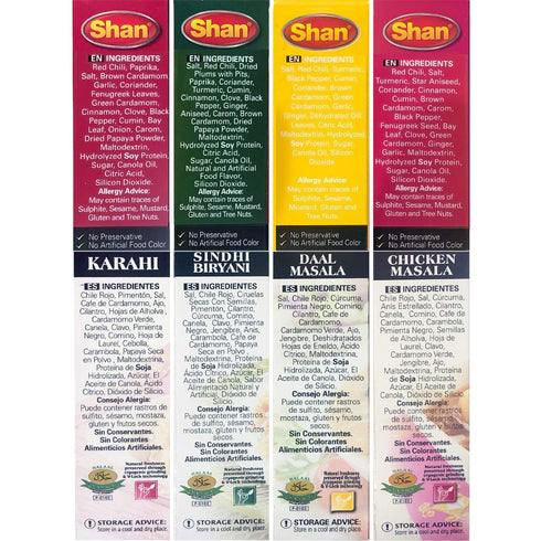Shan - Spice Mix Combo #5 (Chicken Masala, Karahi, Daal Masala, Sindhi Biryani)...