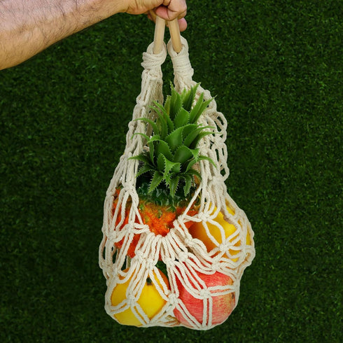 2 Pcs 11.8 x 20 Inch Large Macrame Fruit Hammock Under Cabinet Veggie Banana Hammock Hanging Fruit Basket Saves Counter Space for Kitchen Hand-wov...