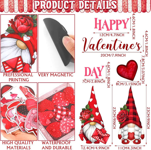 30 Pcs Valentine's Day Refrigerator Magnets Refrigerator Sticker Gnome Heart Love Garage Door Magnets Sticker Car Reflective Magnet for Valentine'...