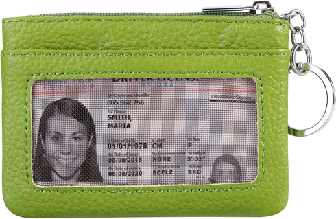 Women Genuine Leather Keychain Zipper Change Wallet Small Mini Pocket Size Coin Purse...